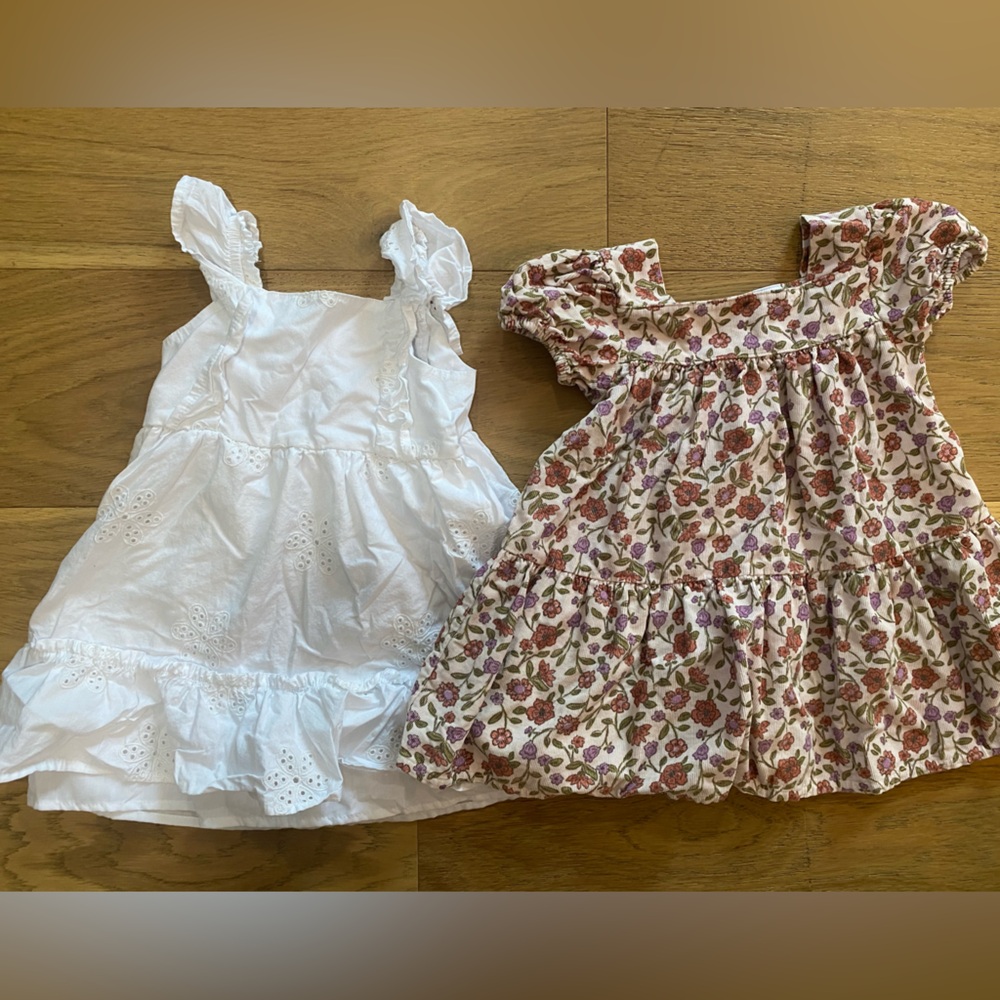 Carter's White Eyelet Dress 2T & Pink Floral Tiered Dress 18m girls bundle VGUC